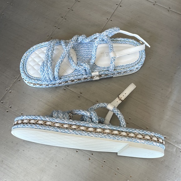 Chanel cord blue white chain charm sandal rope flats sz 39 with box $1425 - Picture 5 of 10